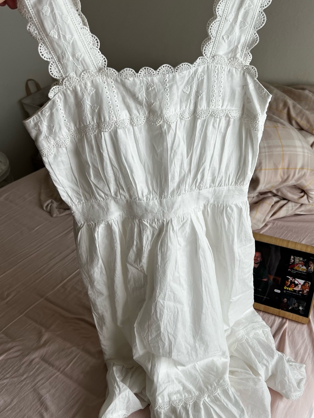 White Eyelet Sundress with Scalloped Straps